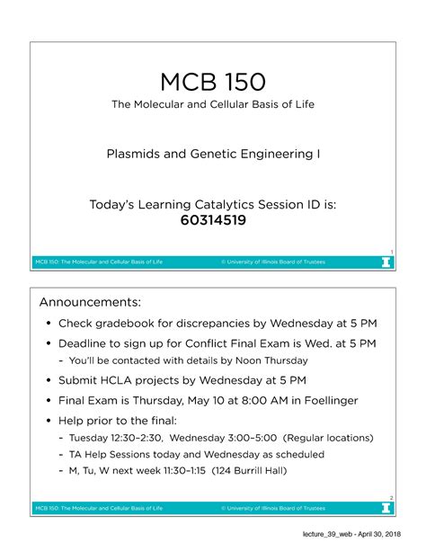 Online videos and resources are also available. . Mcb 150 online uiuc